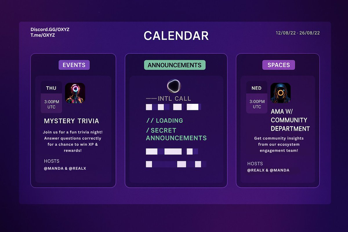 Ashish_drip's tweet photo. 🪐 OXYZ Universe is Calling..
Decode the secrets. Win the trivia. Join the spaces.
🎭 Mystery Trivia | 🛸 Secret Announcements | 🎙️ AMA with the Community Dept.
🗓 This week on the OXYZ Calendar — Are you ready to enter the unknown?
#OXYZ #TriviaTime #SecretIntel #CommunityAMA https://t.co/8BC2RFCxyo