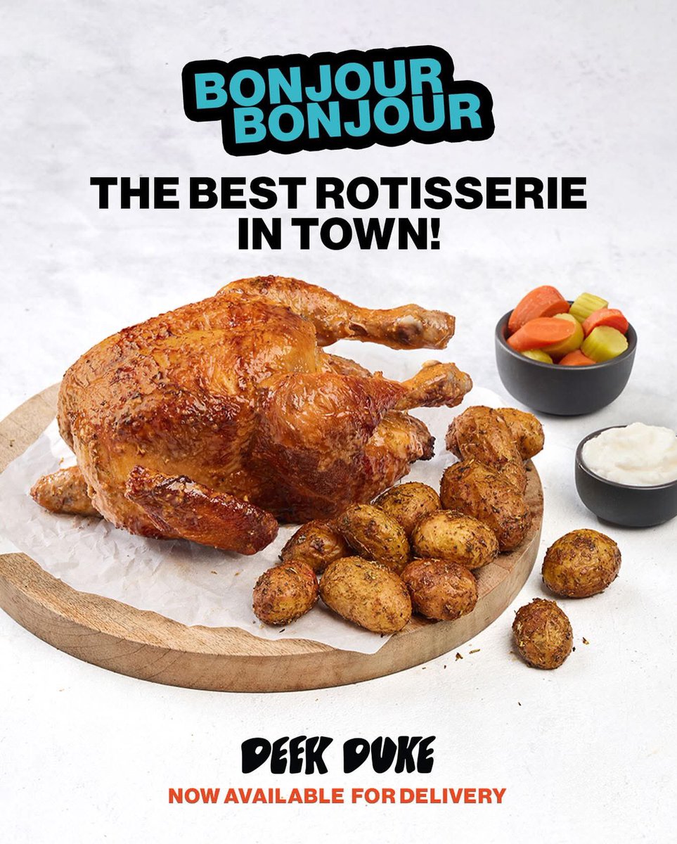 BONJOUR BONJOUR 😎
The best rotisserie in town is now available for delivery from all our branches.
Plain, Herbs, or Beiruti, whatever your vibe, we’ve got the flavor to match🔥

#deekduke #deekdukelb #allchickennorules #rotisseriechicken