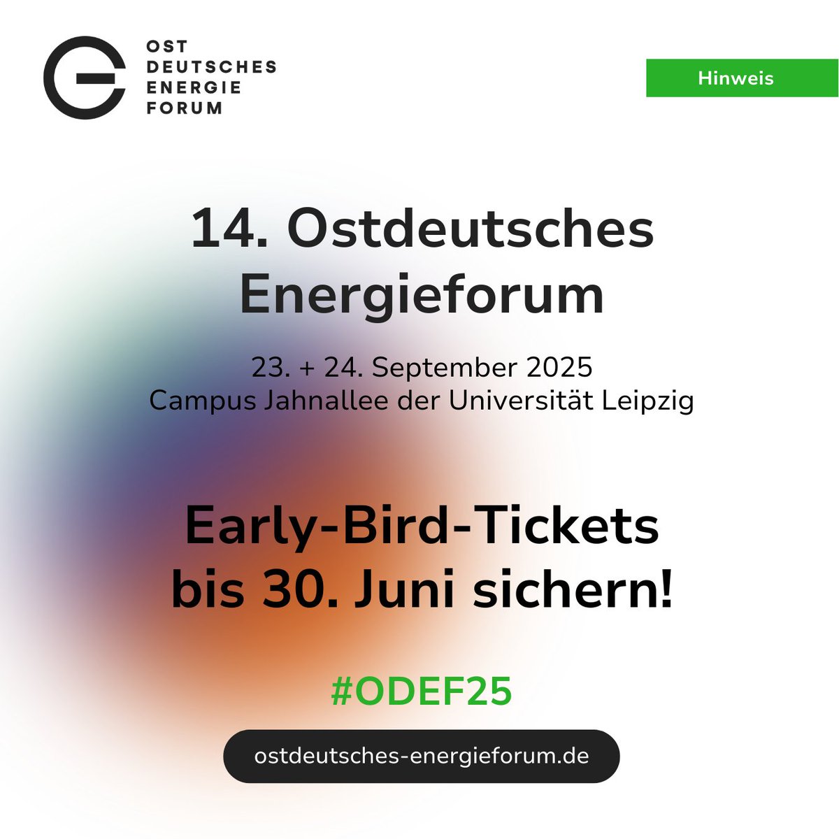 EarlyBird-Tickets gibt es bis zum 30. Juni! Leitthema 2025: "Beschleunigung oder Rolle rückwärts? Welche Anpassungen brauchen Energiewende und Wirtschaft jetzt?" → Anmeldung unter: ostdeutsches-energieforum.de/tickets/ #ODEF25