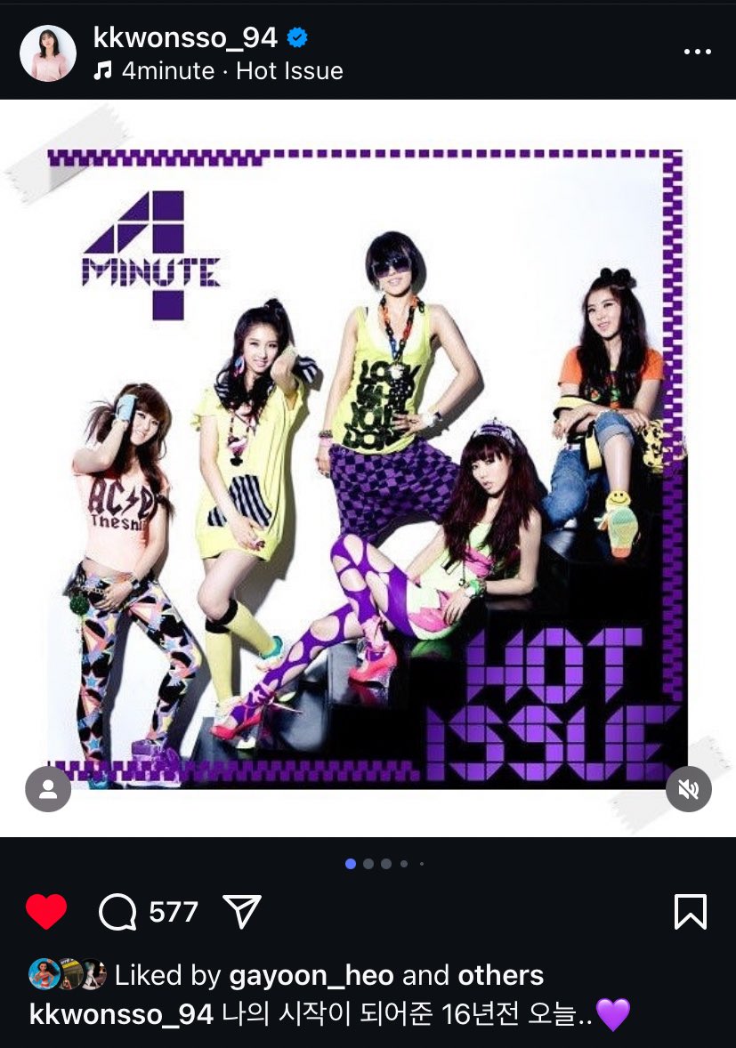 4Minute have all spoken about their debut 💕.

In her post, Sohyun asked fans which song brings back the most memories. 

If you haven’t already, head over to Sohyun’s IG post and comment your favourite 4Minute track!

#16Yearswith4Minute #4Minute #포미닛