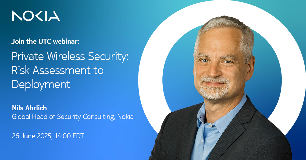 Nokia for industries (@nokiaindustries) on Twitter photo Join the upcoming <a href="/UTCNow/">Utilities Technology Council</a> webinar, “Private Wireless Security: Risk Assessment to Deployment,” with Nils Ahrlich and discover a simplified, unique approach to designing and deploying resilient private wireless network security.
Register now: nokia.ly/442IKjI Join the upcoming <a href="/UTCNow/">Utilities Technology Council</a> webinar, “Private Wireless Security: Risk Assessment to Deployment,” with Nils Ahrlich and discover a simplified, unique approach to designing and deploying resilient private wireless network security.
Register now: nokia.ly/442IKjI