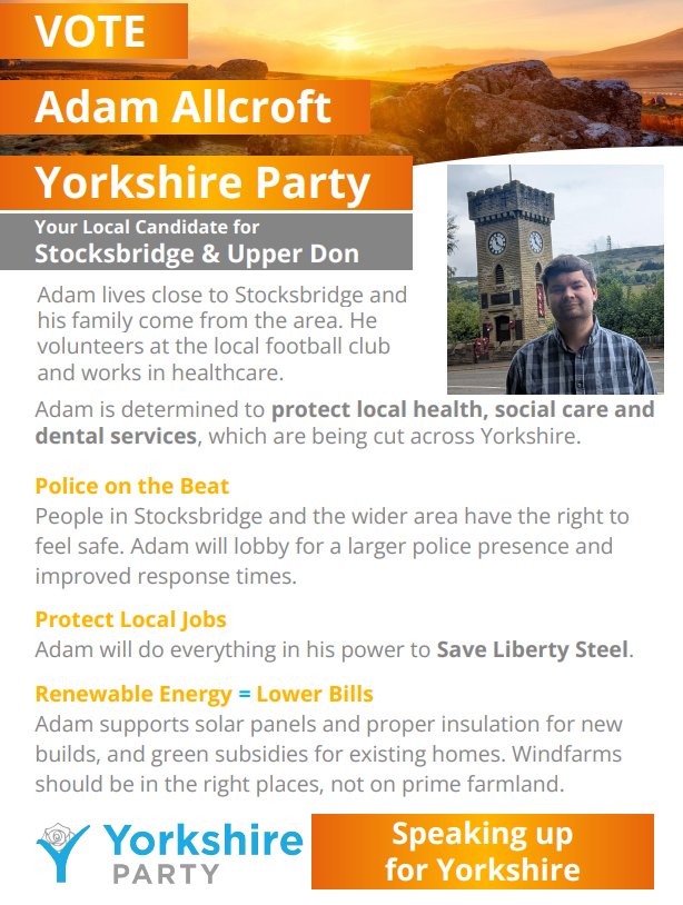 Yorkshireneer (@awalmsley11) on Twitter photo No better day than #RoseWednesday to remind the good people of Stocksbridge and Upper Don that <a href="/Adam_Allcroft/">Adam Allcroft 🇬🇧</a> is your <a href="/Yorkshire_Party/">Yorkshire Party</a> candidate for the by election in Sheffield. Policy focus below. Let's help social care, dentistry and make sure Liberty Steel is safe. No better day than #RoseWednesday to remind the good people of Stocksbridge and Upper Don that <a href="/Adam_Allcroft/">Adam Allcroft 🇬🇧</a> is your <a href="/Yorkshire_Party/">Yorkshire Party</a> candidate for the by election in Sheffield. Policy focus below. Let's help social care, dentistry and make sure Liberty Steel is safe.