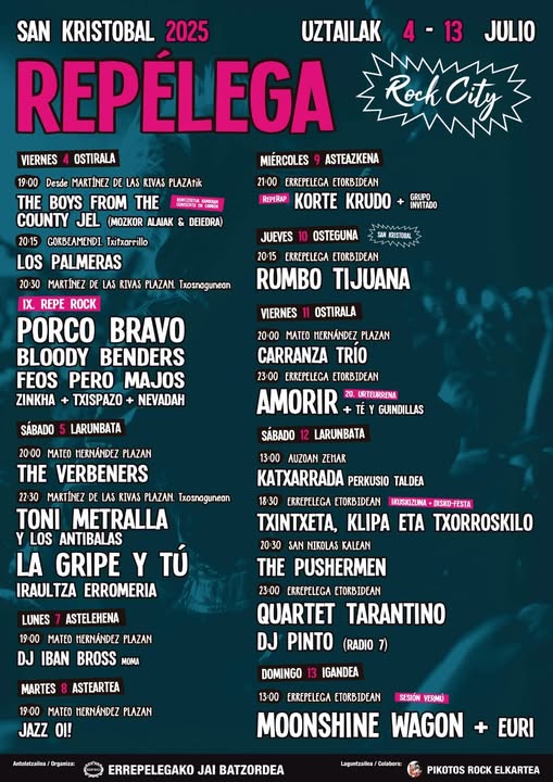 C. Ultrasónicos (@ultrasonicos1) on Twitter photo Así queda el cartel de conciertos de las fiestas de San Kristobal de #Repélega en julio con bandas como <a href="/MoonshineWagon/">Moonshine Wagon</a> o <a href="/ToniMetrallaABS/">Toni Metralla y AB</a> entre otras. Así queda el cartel de conciertos de las fiestas de San Kristobal de #Repélega en julio con bandas como <a href="/MoonshineWagon/">Moonshine Wagon</a> o <a href="/ToniMetrallaABS/">Toni Metralla y AB</a> entre otras.