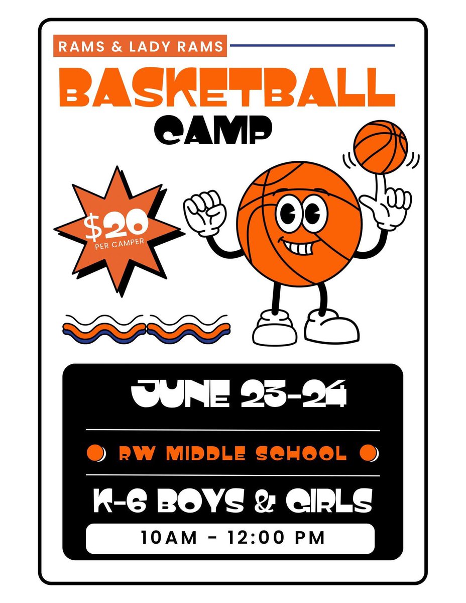 Raceland Basketball youth camp, come join us! This youth camp is open to all youth K-6 boys and girls.