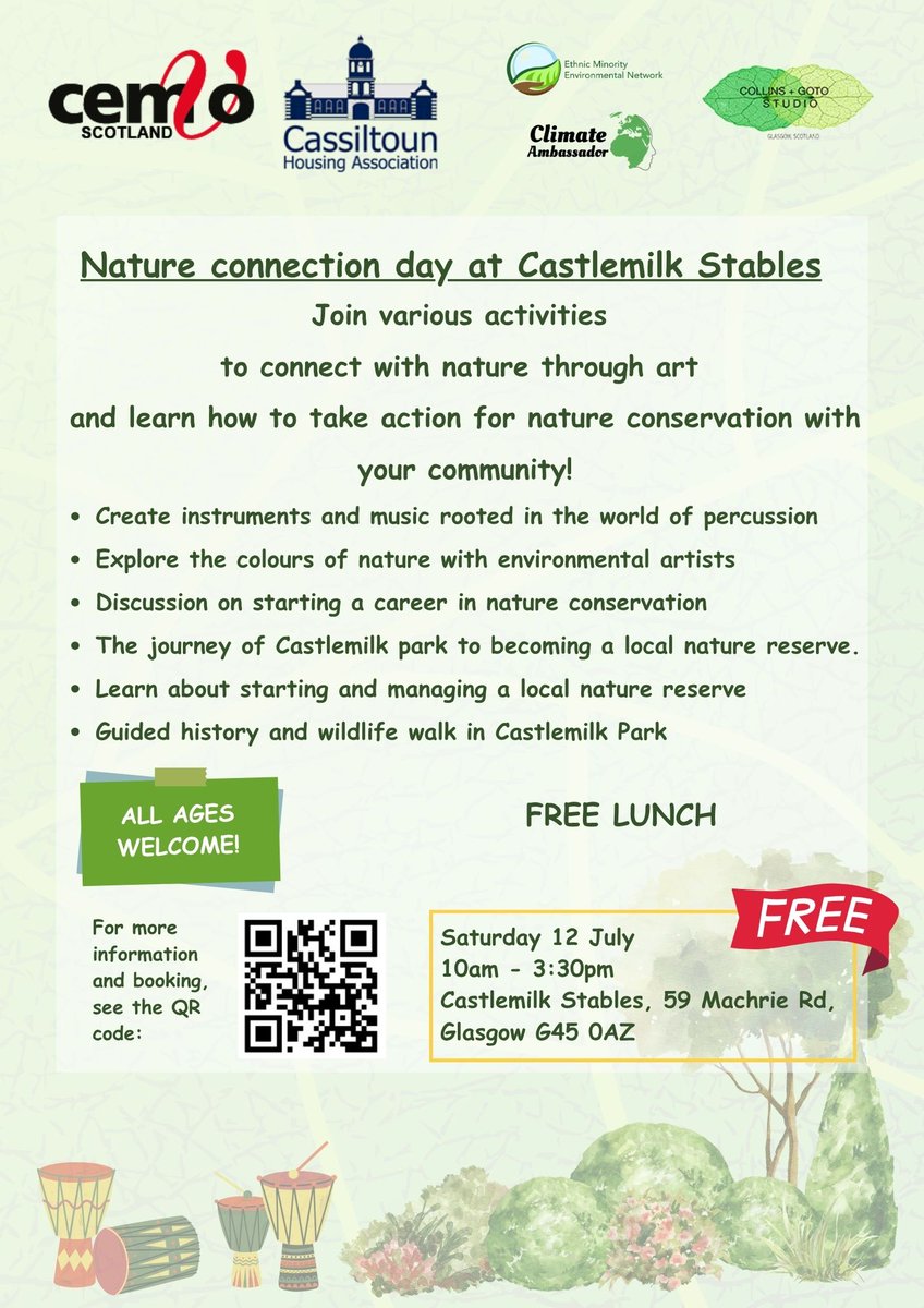 Cemvo is inviting you to an exciting event in the heart of Castlemilk! <a href="/CassiltounHA/">Cassiltoun HA</a>

Register Here:
eventbrite.co.uk/e/connecting-w…

#CastlemilkNatureDay #NatureAndCommunity #NatureThroughArt #Naturewalk #ExploreCastlemilkPark #WildlifeAndHistory #Ethnicminority #Diversityandinclusion