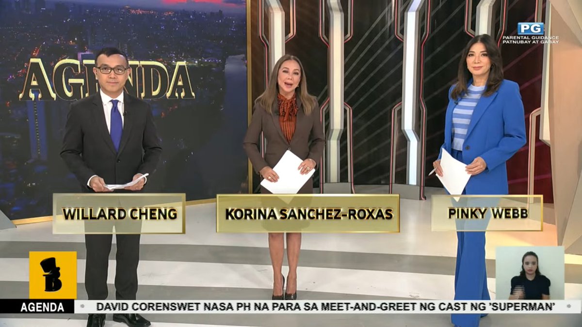 Sisimulan na ang #Agenda!

Samahan sina <a href="/Korina_Sanchez/">korina sanchez-roxas</a>-Roxas, <a href="/iampinkywebb/">Pinky Webb</a> at <a href="/willardcheng/">Willard Cheng</a> sa pagtutok sa mga pinakamaiinit na isyu ng lipunan.

YT: youtube.com/live/GW9C13xRQ…
FB: facebook.com/share/v/1HfTbb…