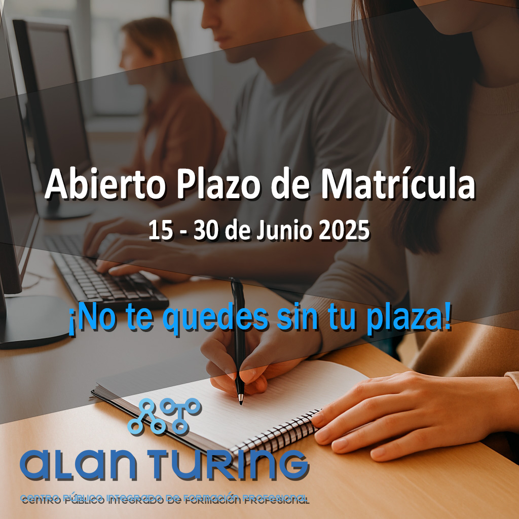 🎓 ¡Ya puedes matricularte!
🗓️ Del 15 al 30 de junio
👉 Ciclos de Grado Medio y Superior
👉 Máster FP: Ciberseguridad, Python, IA, Videojuegos...

💻 Turnos de mañana, tarde y a distancia
🔗 +info fpalanturing.es/escolarizacion/
#FP #MatrículaAbierta #CiclosFormativos #MásterFP