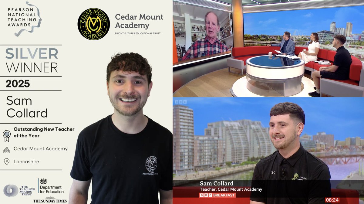 Bright Futures Educational Trust (@brightfutureset) on Twitter photo π Weβre thrilled to share that Sam Collard <a href="/CedarMount_BF/">Cedar Mount Academy</a> has been named a Silver Winner for βOutstanding New Teacher of the Yearβ in the <a href="/TeachingAwards/">The Pearson National Teaching Awards</a>! π₯ππ
A truly well-deserved award β and featured on <a href="/BBCBreakfast/">BBC Breakfast</a> this morning! π
#WeAreBrightFutures <a href="/UKThankATeacher/">Thank a Teacher UK</a> π Weβre thrilled to share that Sam Collard <a href="/CedarMount_BF/">Cedar Mount Academy</a> has been named a Silver Winner for βOutstanding New Teacher of the Yearβ in the <a href="/TeachingAwards/">The Pearson National Teaching Awards</a>! π₯ππ
A truly well-deserved award β and featured on <a href="/BBCBreakfast/">BBC Breakfast</a> this morning! π
#WeAreBrightFutures <a href="/UKThankATeacher/">Thank a Teacher UK</a>