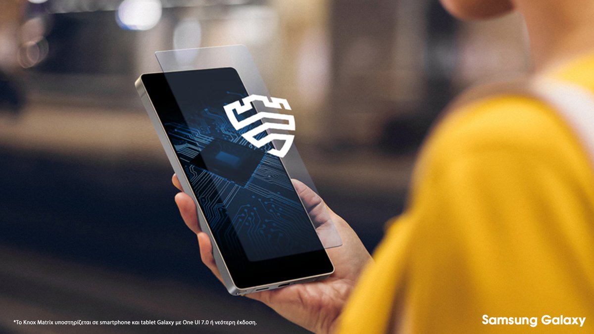 Εκπληκτική ασφάλεια. 🔐 
Με τις συσκευές #Galaxy, τα δεδομένα σου παραμένουν προστατευμένα, ενώ απολαμβάνεις απρόσκοπτη σύνδεση και ισχυρή προστασία όπου κι αν είσαι. #Samsung spr.ly/60164rOZ6