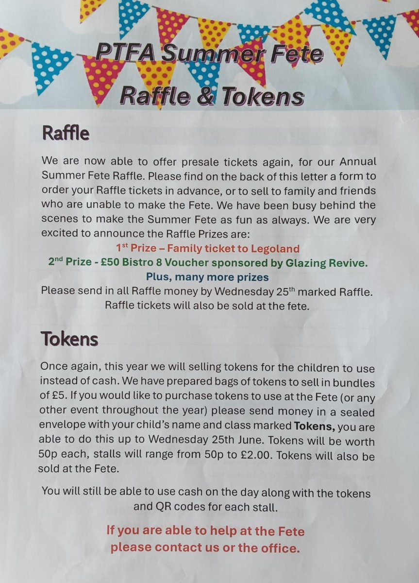 Summer Raffle is out! 🌞🎟️
Some fabulous prizes including:
LEGOLAND Family Ticket 😱🎢🤩
BISTRO 8 voucher 😋🍔🥘(Sponsored by Glazing Revive 🫶)
MANY MORE PRIZES!
£1 a ticket, be in it to win it! <a href="/PontPrimary/">PontllanfraithPri</a>