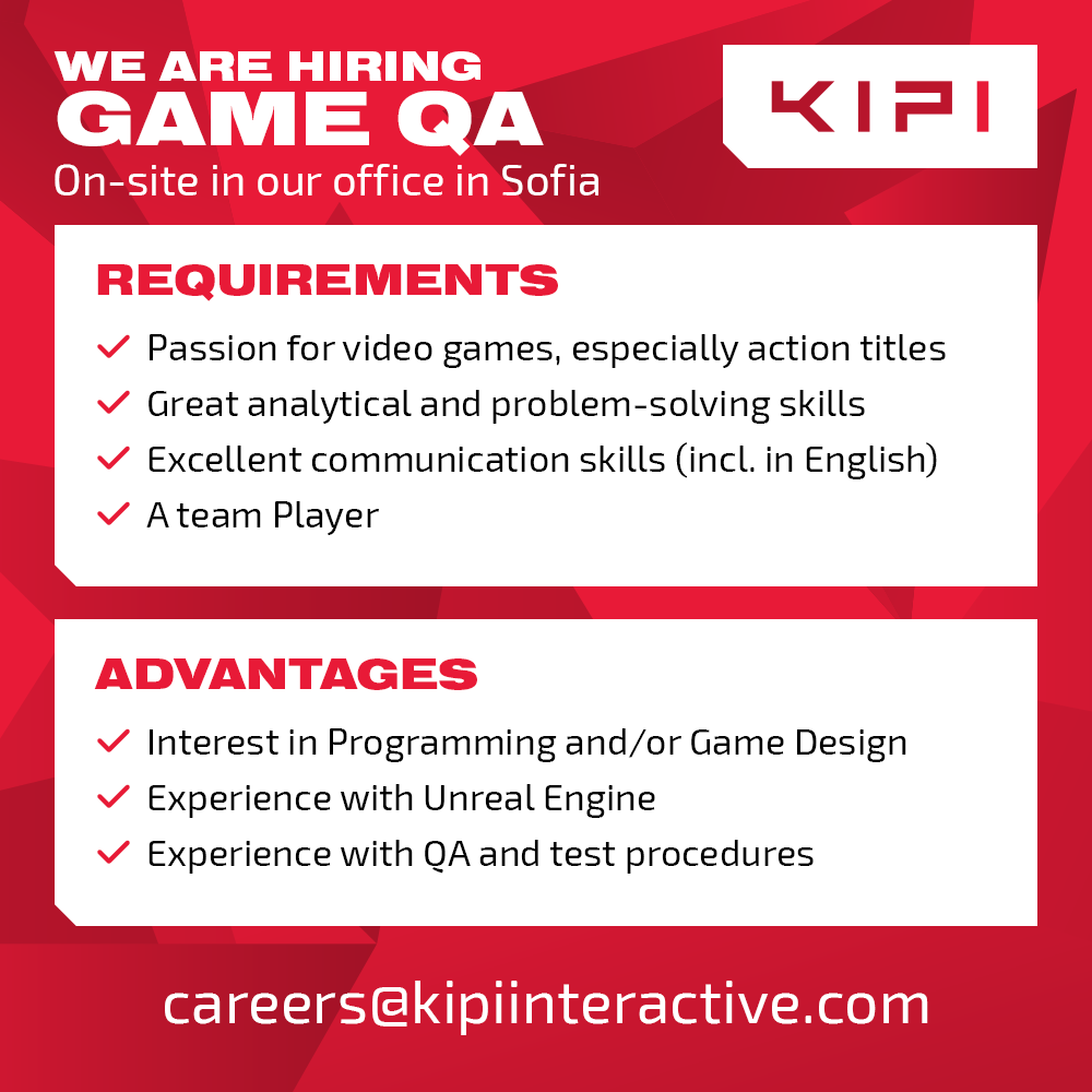 kipiinteractive's tweet image. We are looking a new colleague in QA! If you are passionate about games and want to join our team in Sofia - send us your CV at careers@kipiinteractive.com!