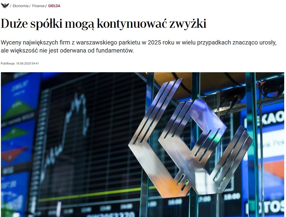 Zapraszamy do <a href="/rzeczpospolita/">Rzeczpospolita</a> do artykułu pt. „Duże spółki mogą kontynuować zwyżki” i komentarzy Dariusza Świniarskiego ze Skarbiec TFI
"Dobre zachowanie spółek z GPW od początku 2025 roku to suma kilku czynników. Krajowy parkiet jest beneficjentem...
tiny.pl/dqjxv423