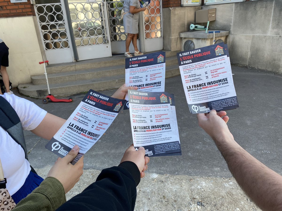 Une nouvelle fois présents ce matin aux abords de l’école du Parc des Princes, dans le sud de l’arrondissement. 

Aux côtés des parents, nous nous soulevons contre la fermeture des classes à la rentrée dans la capitale. 

🔴 Stop à la destruction des services publics