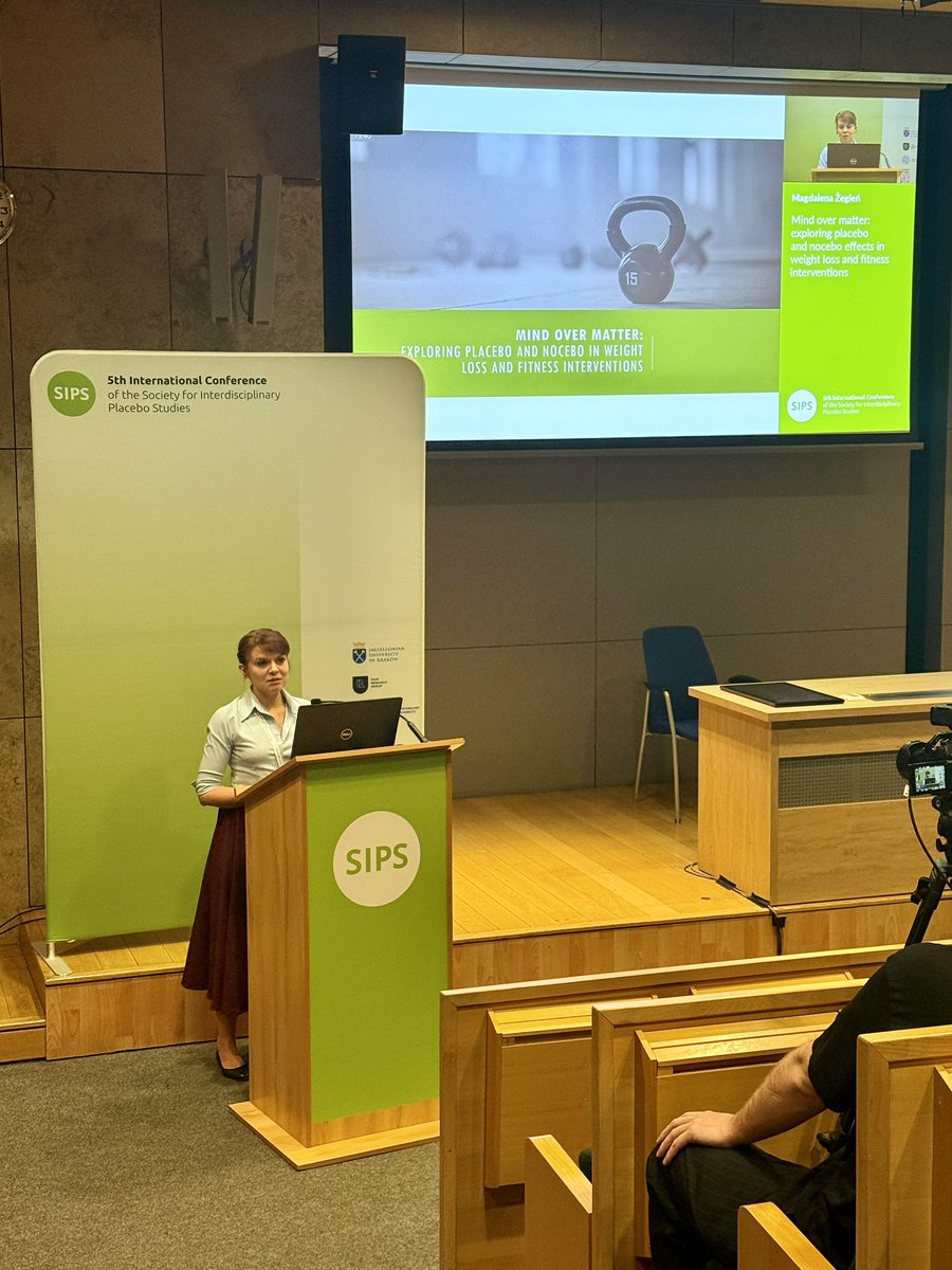 Great talk by Magdalena Żegleń at the 5th International Conference of <a href="/SIPSplacebo/">Society for Interdisciplinary Placebo Studies</a>! Former postdoc in my lab, she presented our data on placebo and nocebo effects in weight loss and fitness interventions. #SIPS2025 #SIPSplacebo20205 #SIPSKrakow2025