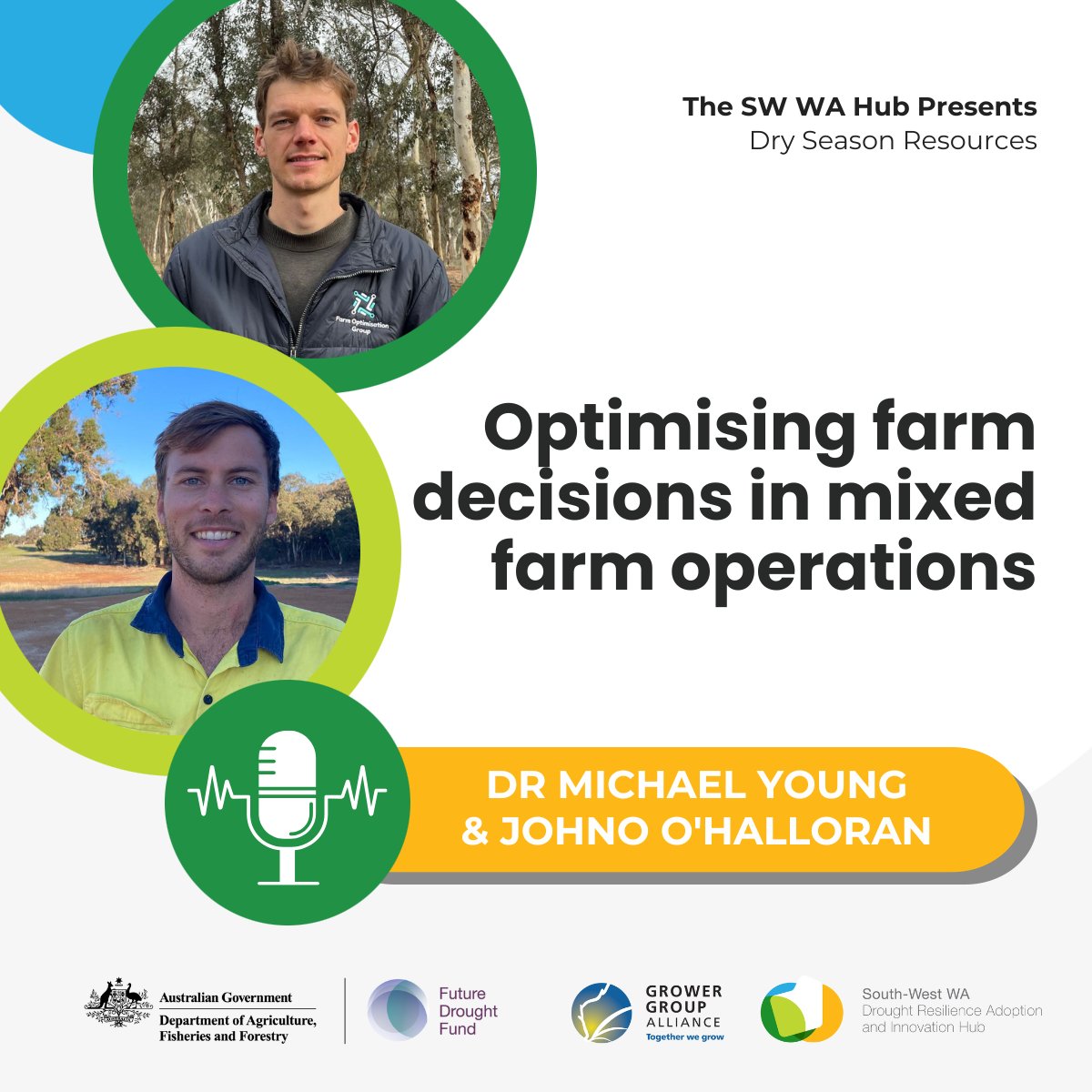 Grower Group Alliance (@gga_wa) on Twitter photo In the latest episode from the #WADroughtHub Dry Season Resources podcast, Dr Michael Young, <a href="/farm_optimise/">Farm Optimisation Group</a> and Kojonup farmer Johno O'Halloran discuss how data-driven tools, such as the farm optimisation model can support farm decision making. Tune in: ow.ly/WuyP50WbaYN In the latest episode from the #WADroughtHub Dry Season Resources podcast, Dr Michael Young, <a href="/farm_optimise/">Farm Optimisation Group</a> and Kojonup farmer Johno O'Halloran discuss how data-driven tools, such as the farm optimisation model can support farm decision making. Tune in: ow.ly/WuyP50WbaYN