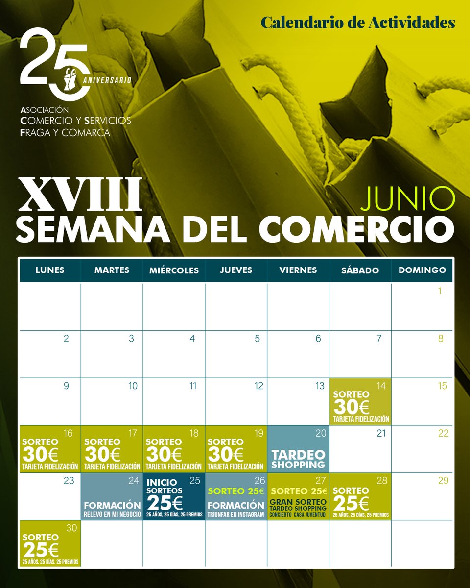 comerciofraga's tweet photo. Esta 𝐗𝐕𝐈𝐈𝐈 𝐒𝐞𝐦𝐚𝐧𝐚 𝐝𝐞𝐥 𝐂𝐨𝐦𝐞𝐫𝐜𝐢𝐨 hemos preparado un pequeño calendario para que no se os pase ni una sola de las actividades que tenemos programadas 😉¡Ven y vívela con nosotros! #semanadelcomercio #comerciofraga #tardeoshopping #jornadasformativas #sorteos https://t.co/JVoM1ribBe