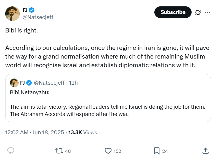 Pakistanis, beware of whom you follow!

The so-called OSINT and counterterrorism expert, and once a home tutor in Karachi, Syed Farhan Jaffri, now "Faran Jeffery" "FJ" aka <a href="/Natsecjeff/">FJ</a>, is a pro-Israel stooge directly associated with <a href="/dahrinoor2/">Noor Dahri - نور ڈاہری ‎ 🇬🇧</a>, who is just another