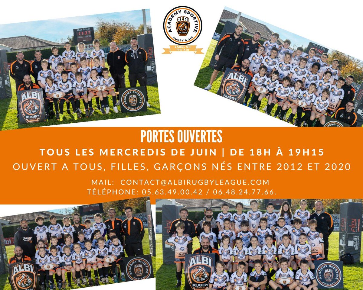 N'oubliez pas les entrainements ouverts à tous ce mercredi 18/06 et le mercredi 25/06 pour venir découvrir le rugby à XIII à travers l' Academy Sportive Albi Rugby League XIII !

On vous attend nombreux.

Un essai ne coûte rien. L'essayer n'engage à rien ;)