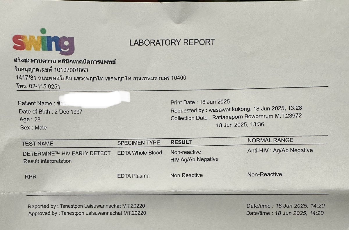 เช็คกันนะคราฟ✅ 🩸 💉
Passed✅ HIV negative ✅
Sysfilis  nagative ✅
