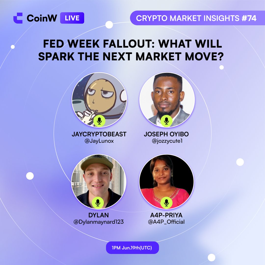 #CoinW #Crypto Market Insights (Ep.74)

⭐️ Guests: <a href="/A4P_Official/">A4P-PRIYA</a>, <a href="/JayLunox/">JayTheCryptoBeast</a>, <a href="/Dylanmaynard23/">Dylan Maynard</a>, <a href="/jozzycute1/">Oyibo Joseph</a>

Drop your UID here (bit.ly/4n0XPuV) during the stream. $50 bonus for 3 winners!