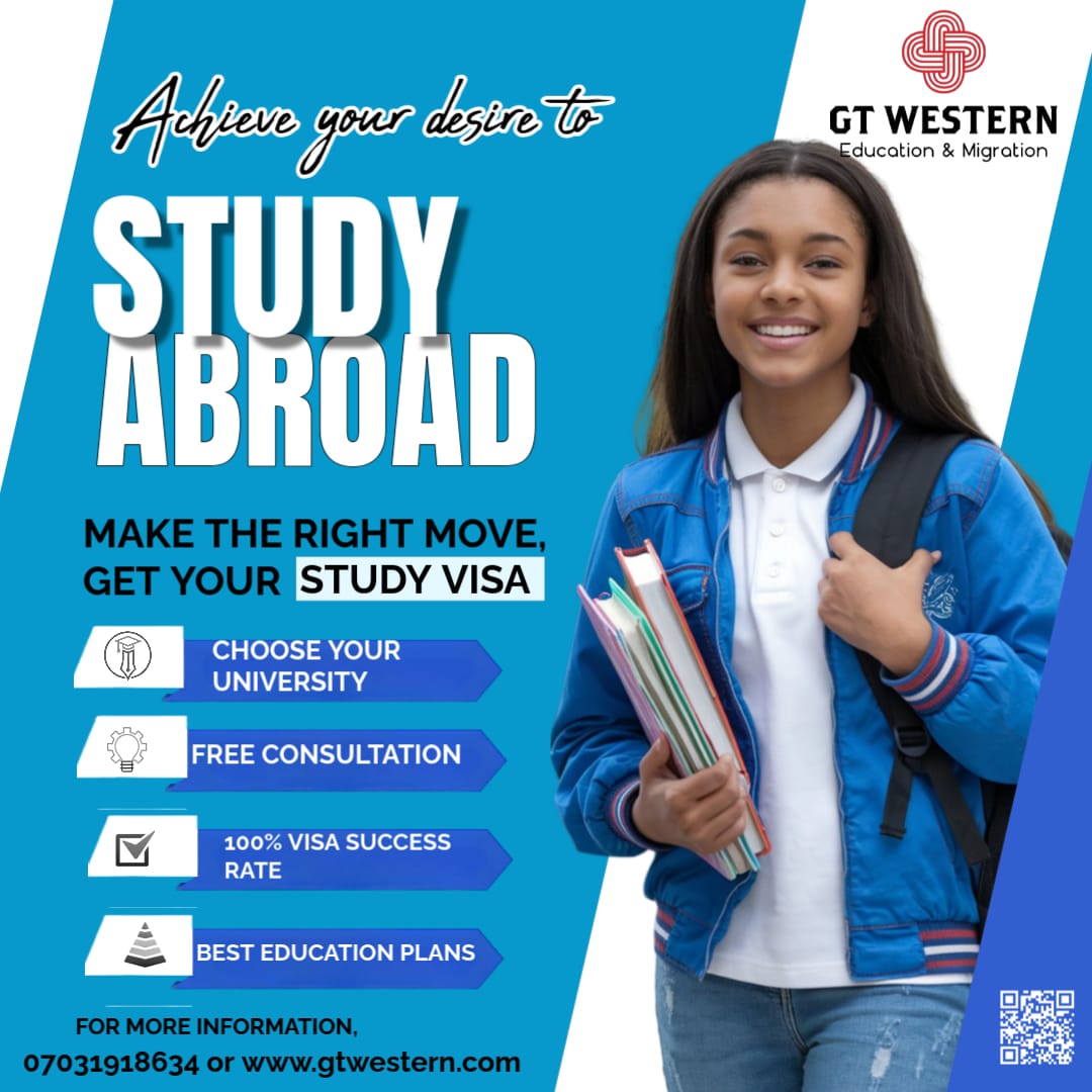 GTWHUB's tweet photo. Achieve your desire to STUDY ABROAD. Make the Right Move. We are just a DM away.

Visit/Walk into any of our Offices; Abuja and Owerri
OR
Whatsapp/Call: +2347031918634
+2348117715516
+2347039978563
E-mail: apply@gtwestern.com
Website: https://t.co/bjBYNhi2lD https://t.co/86SZVAKW67