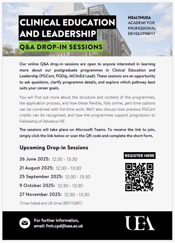 Anyone interested in developing their skills in #MedEd and #Leadership? This looks like a great program and of course I am biased 😅. Led by a fantastic educator <a href="/OrsiniCesar/">Cesar Orsini</a> <a href="/uniofeastanglia/">UEA</a> 🎓