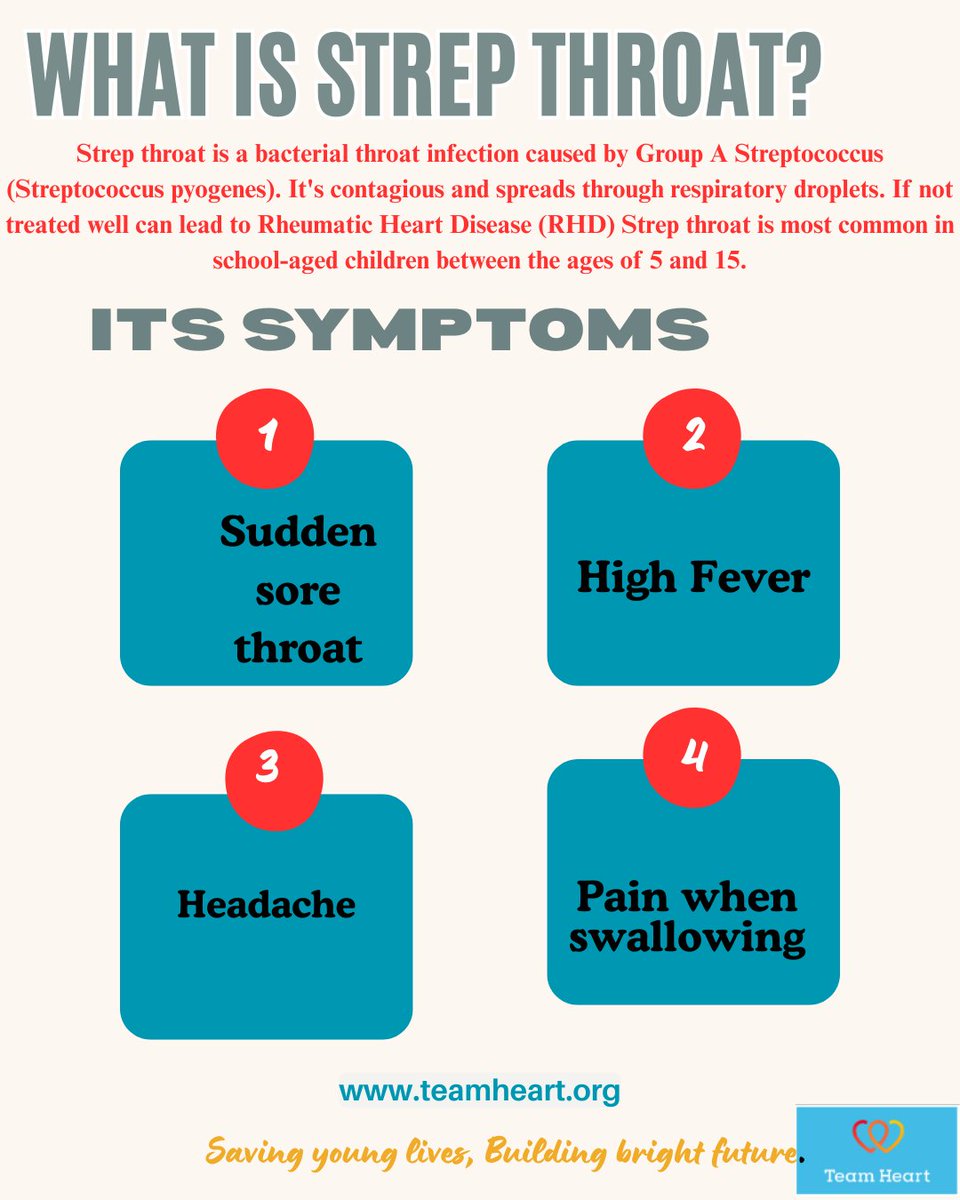 From a sore Throat to silent killer: Rheumatic heart disease affects 55 million lives and takes 360,000 each year- early treatment of Strep Throat can save a heart #EndRHD #StrepThroat #TeamHeart