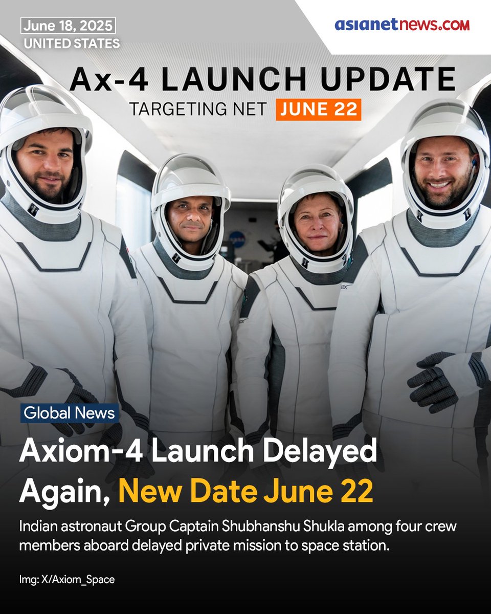 The launch of Axiom Mission 4 to the International Space Station has been delayed once again. Originally scheduled for June 19, the mission is now targeting no earlier than Sunday, June 22, as confirmed by NASA, SpaceX, and Axiom Space.

Onboard the mission is Group Captain