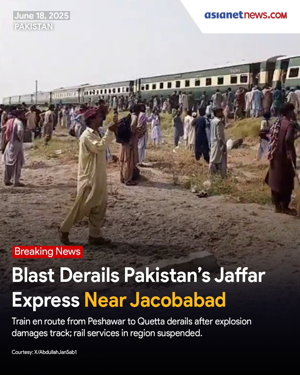 A blast on the railway track near Jacobabad in Pakistan's Balochistan province led to the derailment of six coaches of the Jaffar Express on Tuesday. The train was heading from Peshawar to Quetta when the explosion caused a 3-foot crater and severely damaged a portion of the