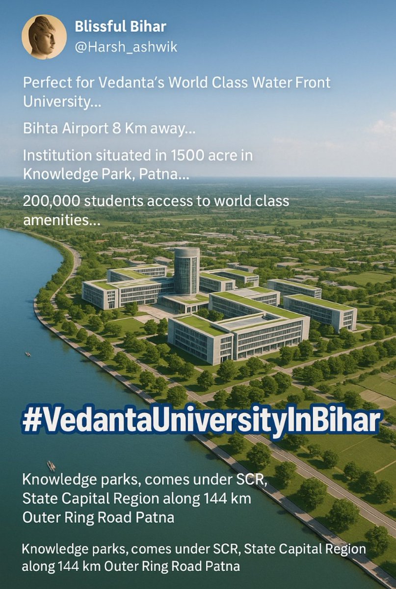 Patna Index (@index_magadh) on Twitter photo अगर नालंदा बिहार की गौरवशाली विरासत था, तो Vedanta University उसका भविष्य बन सकता है!
<a href="/officecmbihar/">CMO Bihar</a> <a href="/sunilkbv/">Sunil Kumar</a> <a href="/sidarths/">SIDDHARTH IAS</a> <a href="/mishranitish/">Nitish Mishra</a> ji समय है इतिहास दोहराने का।
#VedantaUniversityInBihar अगर नालंदा बिहार की गौरवशाली विरासत था, तो Vedanta University उसका भविष्य बन सकता है!
<a href="/officecmbihar/">CMO Bihar</a> <a href="/sunilkbv/">Sunil Kumar</a> <a href="/sidarths/">SIDDHARTH IAS</a> <a href="/mishranitish/">Nitish Mishra</a> ji समय है इतिहास दोहराने का।
#VedantaUniversityInBihar