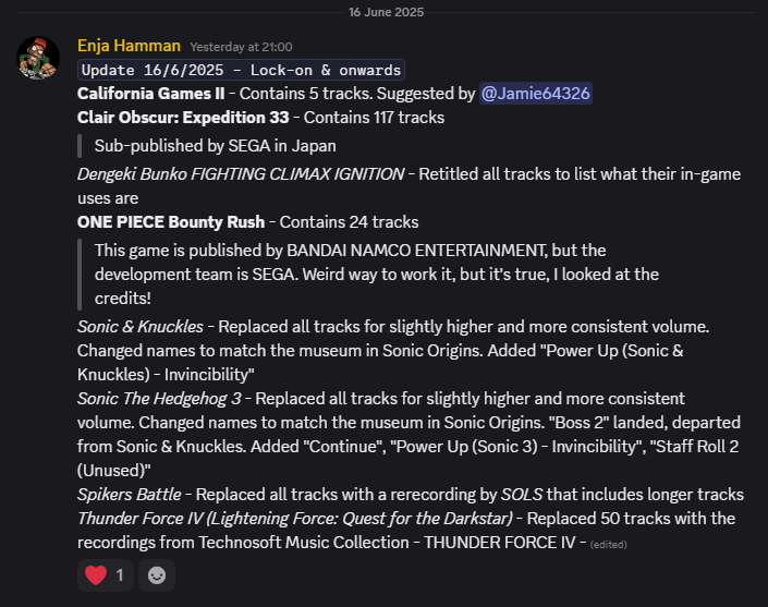 RadioSEGA's tweet image. Playlist Update for Week of - 17 June 2025:
Apologies for the late post! We&apos;ve replaced several OSTs like #SonicTheHedgehog3 and #ThunderForceIV but also have 2 big additions to offer that you wouldn&apos;t expect under SEGA - #ClairObscurExpedition33 &amp;amp; #OnePiece: Bounty Rush!

(1/2)