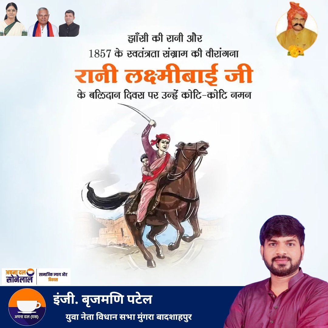1857 के प्रथम स्वतंत्रता संग्राम में अंग्रेजी शासन के विरुद्ध अग्रिम भूमिका निभाकर अपने प्राणों की आहुति देने वाली महान वीरांगना रानी लक्ष्मीबाई के बलिदान दिवस पर कोटि-कोटि नमन।