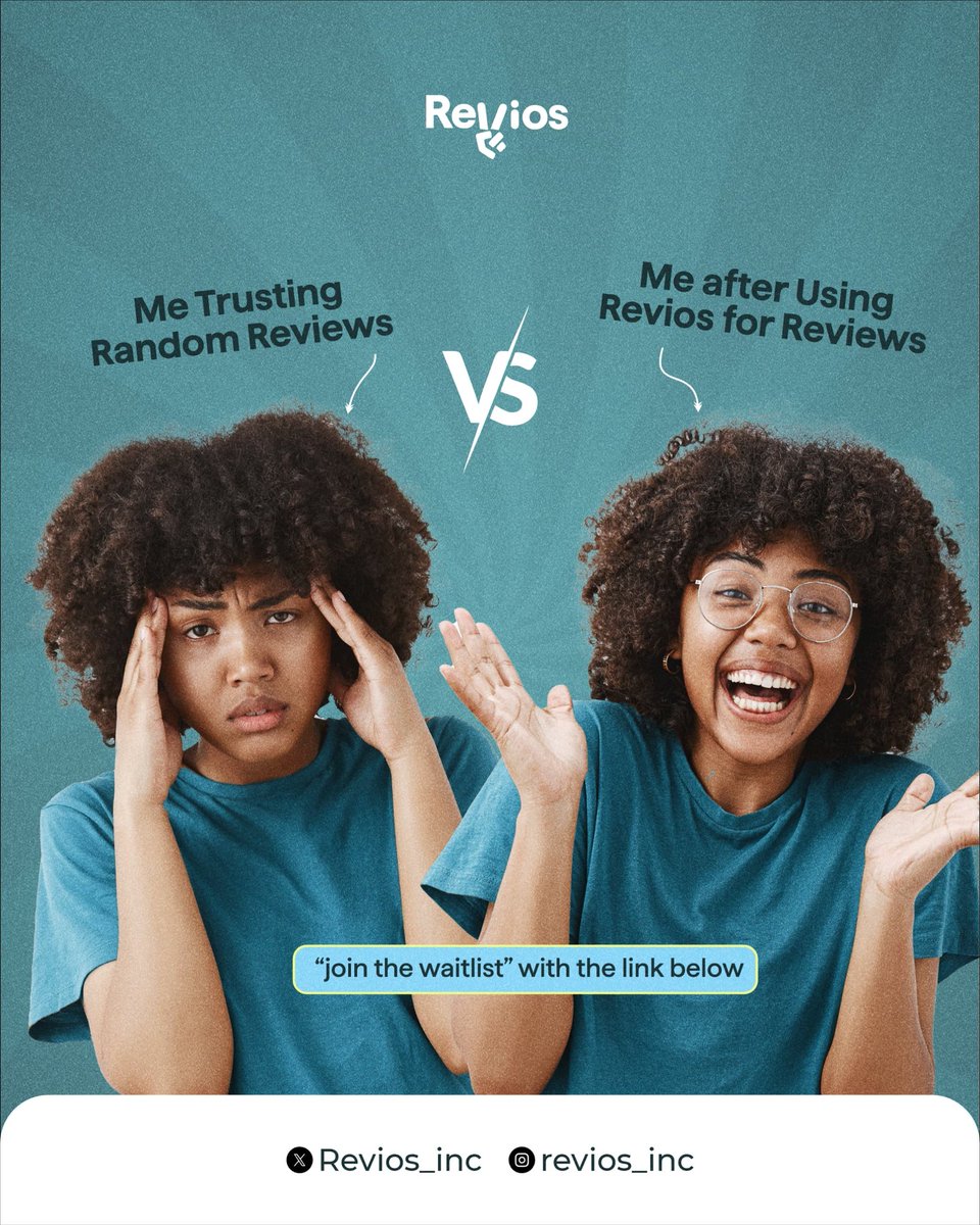 Revios_inc's tweet photo. The face you make after getting played by fake reviews😩
Vs
The glow after using Revios and getting the truth in HD🥳
This could be you, if you’re on the waitlist.
Don’t miss out. Tap the link now!
https://t.co/uijVKi0abY
#Revios
#RealReviewsOnly
#ProductReview https://t.co/EEo1TpmUHa