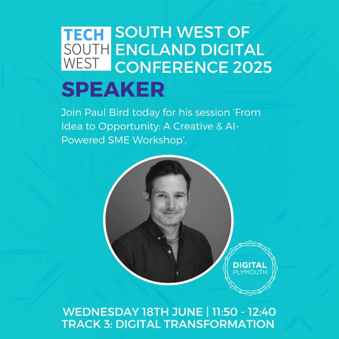 Today’s the day – we’re at the #SouthWestDigital Conference 2025 at Exeter College 🎉

Catch Paul Bird from <a href="/elixelofficial/">elixel</a> for his workshop on creativity, AI &amp; opportunity at 11:50 (Track 3)

Plus, the rest of the Digital Plymouth team will be there too! Come say hi 👋
