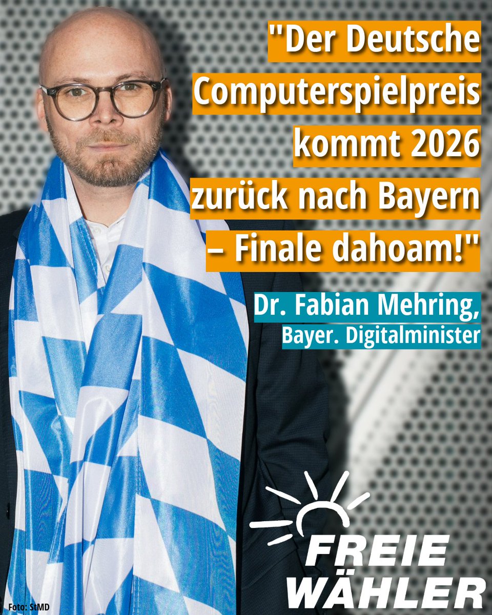 fw_bayern's tweet photo. Finale dahoam!🎮Der Deutsche Computerspielpreis 2026 kommt nach Bayern – das Top-Digital-Event der Republik.
Möglich gemacht durch Digitalminister Mehring & sein starkes Team im Digitalministerium. #Bayern setzt sich bundesweit durch. Voller Erfolg für den #Digitalstandort! https://t.co/31xMVQHLYN