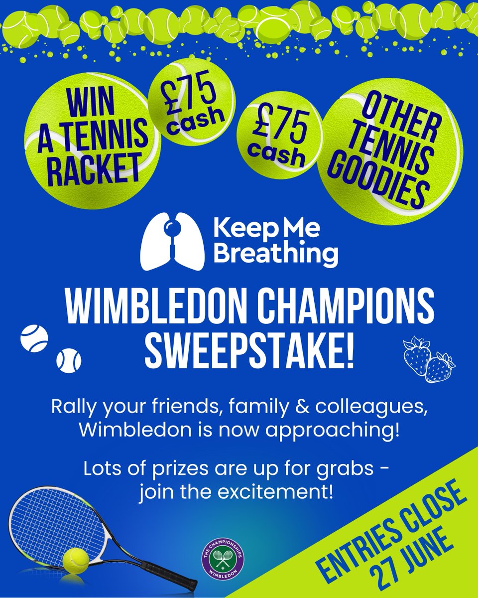 RARE Revolution Magazine (@rarerevolutionm) on Twitter photo There are less than two weeks to get your entries in for the Keep Me Breathing (<a href="/keepmebreathtwt/">Keep Me Breathing</a>) sweepstake!
With #Wimbledon fever building, the countdown is on for the player draw on 27 June.
Please support children with #CCHS while also having fun at keepmebreathing.com/product/the-wi… There are less than two weeks to get your entries in for the Keep Me Breathing (<a href="/keepmebreathtwt/">Keep Me Breathing</a>) sweepstake!
With #Wimbledon fever building, the countdown is on for the player draw on 27 June.
Please support children with #CCHS while also having fun at keepmebreathing.com/product/the-wi…