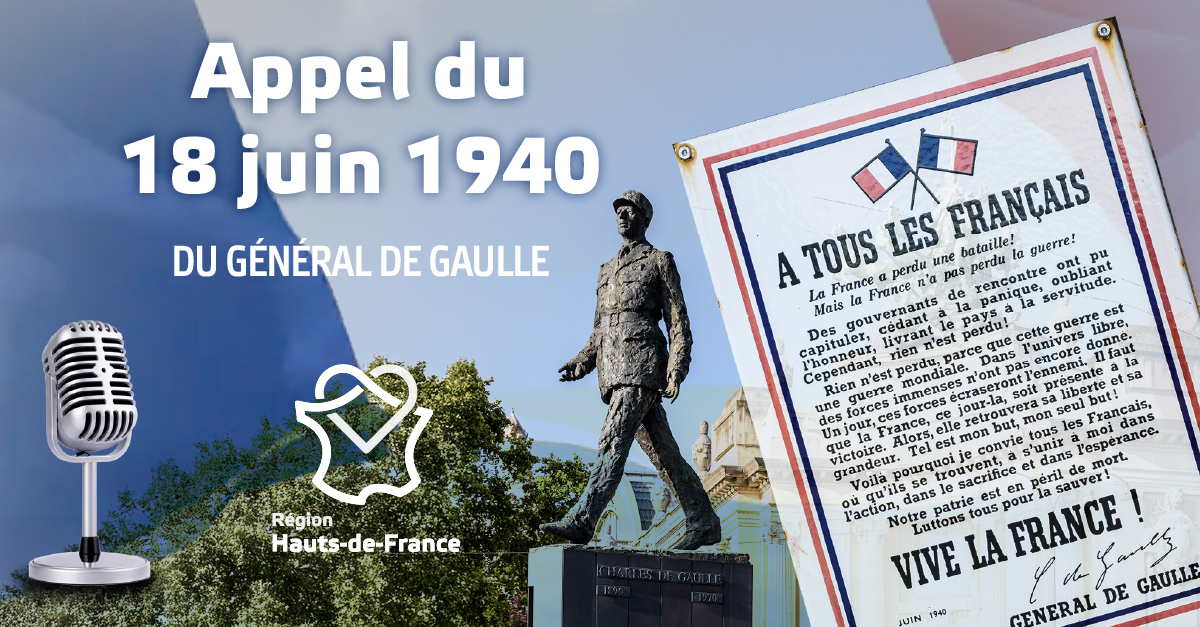 Le #18Juin 1940, depuis Radio Londres 🇬🇧, le général #deGaulle appelait les Français à refuser la défaite et à poursuivre le combat.

🇫🇷 85 ans plus tard, la Région #hautsdefrance rend hommage à ceux qui ont résisté pour notre liberté.

▪ Notre article ➡ ow.ly/2bQP50WbaIH