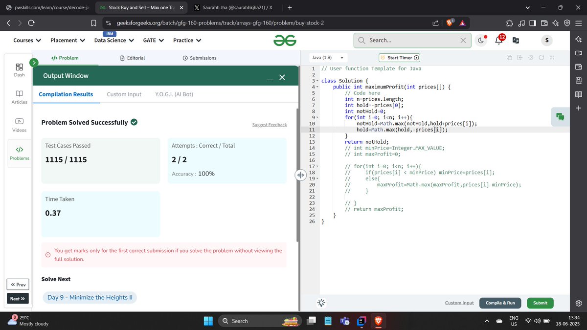 saurabhkjha21's tweet image. #Day07 of #gfg160 DSA Challenge
Problem: Stock Buy and Sell – Max one Transaction  Allowed 
#geekstreak2025 #geeksforgeeks