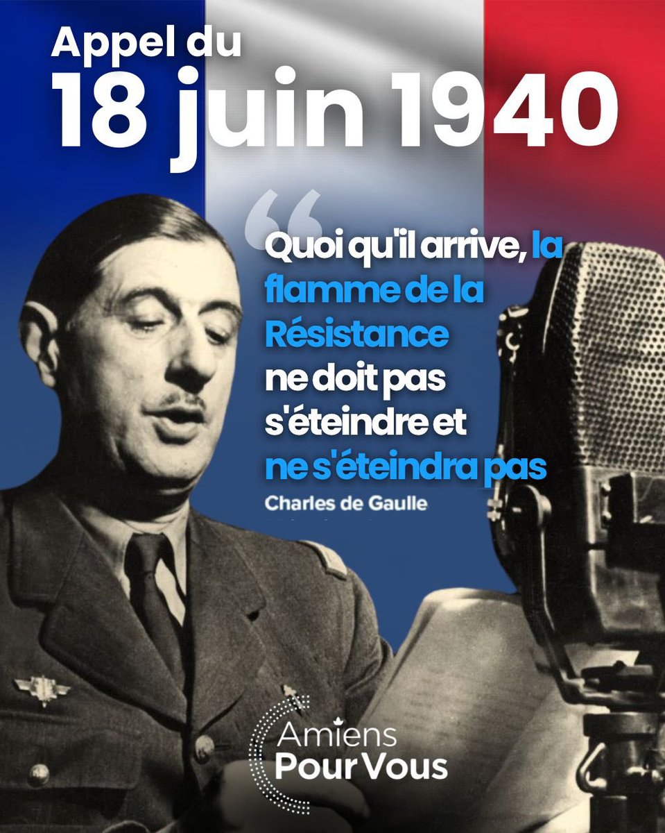 🇫🇷 18 juin 🇫🇷
L’appel du Général de Gaulle à défendre les valeurs de liberté, d’égalité et de fraternité est plus que jamais d’actualité.

#18juin