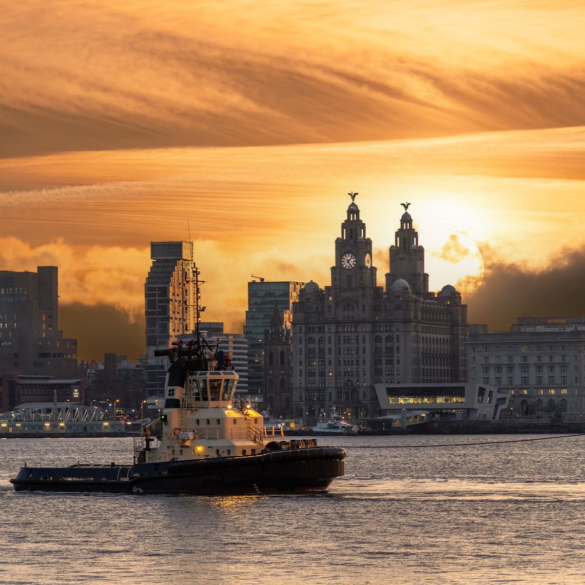 Sun coming up over Liverpool.