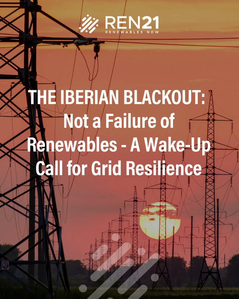REN21's tweet image. What caused one of Europe’s biggest #blackouts — and what does it mean for the future of #renewables?

On 28 April, Spain and Portugal went dark. The cause wasn’t a failure of wind or solar — it was a failure to modernise the grid.

Read our latest blog to understand what really…