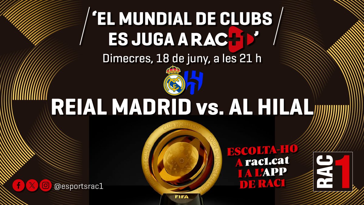 𝗥𝗔𝗖+𝟭 | 🚨 Comença el Reial Madrid 🆚 Al Hilal!

Viu-lo en directe amb la narració de <a href="/DamiaLopez/">Damià López</a> 🎙️

▶️ WEB: rac1.cat
📲 App de <a href="/rac1/">RAC1</a>