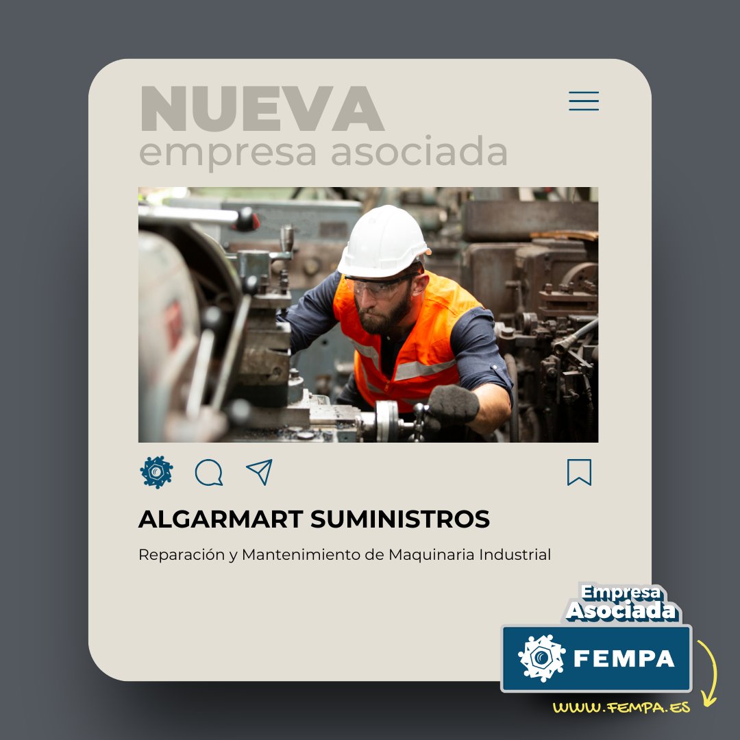 ⭐ #AlgarmartSuministros⭐ Nuevo #ASOCIADO de #FEMPA.
ℹ️ Descubre las ventajas de nuestras #EmpresasAsociadas en nuestra web! fempa.es/servicios/serv…
#AsociadosFEMPA #FEMPAContigo #SectorMetalAlicante
