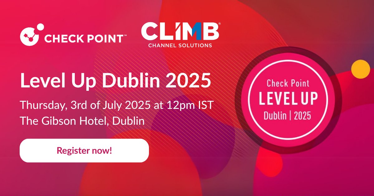 climbcs_ie's tweet image. 🙌Register now for @CheckPointSW&apos;s Level Up Dublin 2025

Gibson Hotel | July 3rd | 12pm-5pm

Register now to attend ➡️ bit.ly/4dWRyw8

#LevelUp #CheckPoint #ClimbChannelSolutions #IrishItChannel @CheckPointIrl