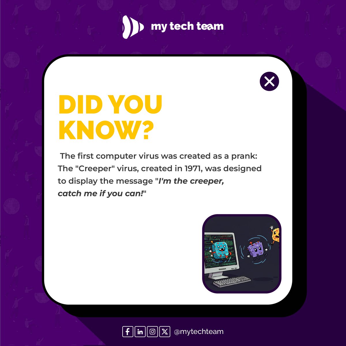 mytechteam's tweet image. Are you curious to know what the first computer virus was about ?

#DoYouKnow
#FirstComputerVirus
#MyTechTeam