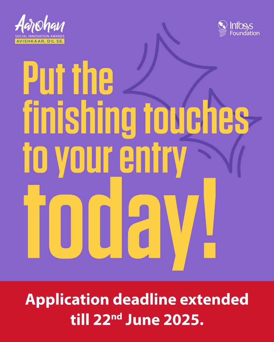 There's no time like the present to complete your Aarohan Social Innovation Awards application and hit submit. Apply now: infy.com/3ZtDYu5

#InfosysFoundation #AarohanAwards #SocialInnovation #Education #Healthcare #EnvironmentalSustainability
