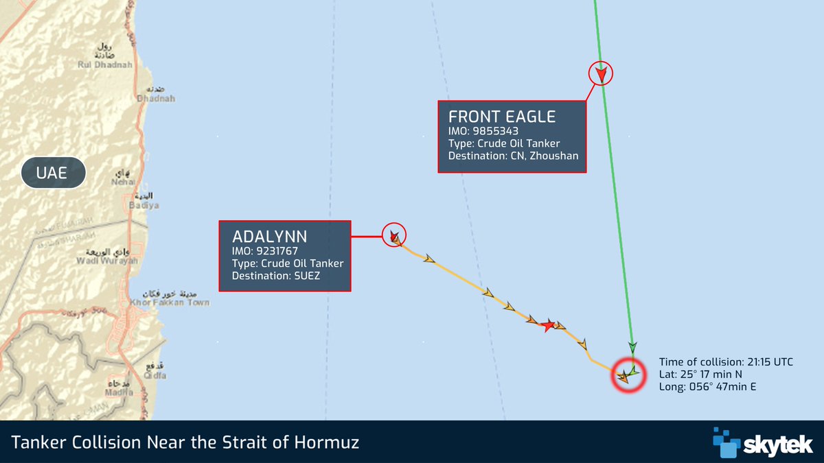 🚢 Major Tanker Collision Near the Strait of Hormuz: No Casualties, Big Implications 🌍

In the early hours of June 17, two massive oil tankers—Front Eagle (VLCC) and Adalynn (Suezmax)—collided near the southeastern entrance to the Strait of Hormuz, one of the world’s most