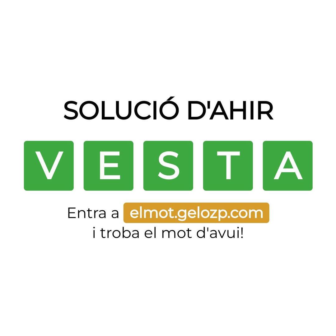 La solució d’ahir era VESTA. La vas encertar?
Entra a elmot.gelozp.com i troba la paraula d’avui!

#ElMot #WordleCAT