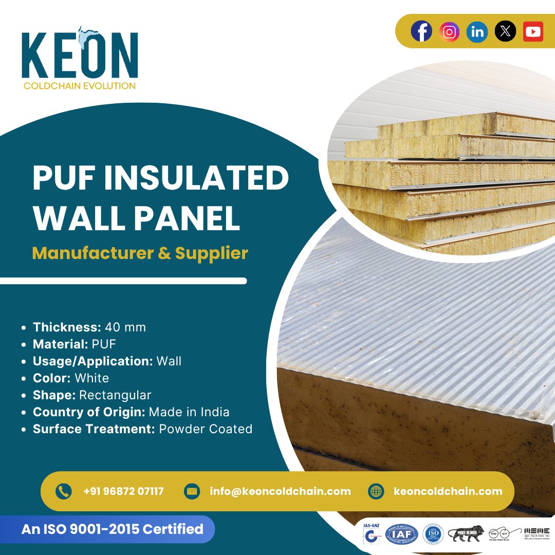 KeonReftec96949's tweet image. Upgrade to Keon Reftec's PUF Insulated Wall Panels! 

Contact Keon Reftec today!
Call: +91 96872 07117
Send: info@keoncoldchain.com
Visit: keoncoldchain.com

#PUFPanels #InsulatedWall #ColdRoomConstruction #ThermalInsulation #BuildingMaterials  #MadeInIndia #KeonReftec