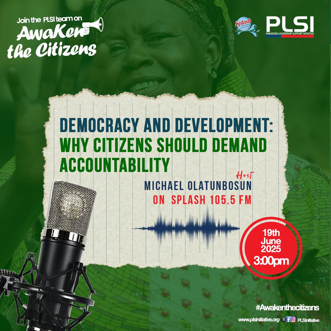 Why has Nigeria’s 26 years democratic journey not yielded inclusive development for all?

How do we as citizens demand accountability that drives development?

Join us on <a href="/SplashFM1055/">The Splash FM Ibadan</a> at 3pm tomorrow as we discuss these on #AwakenTheCitizens program.

🎙️Host: <a href="/miketunbosun/">Michael Olatunbosun</a>